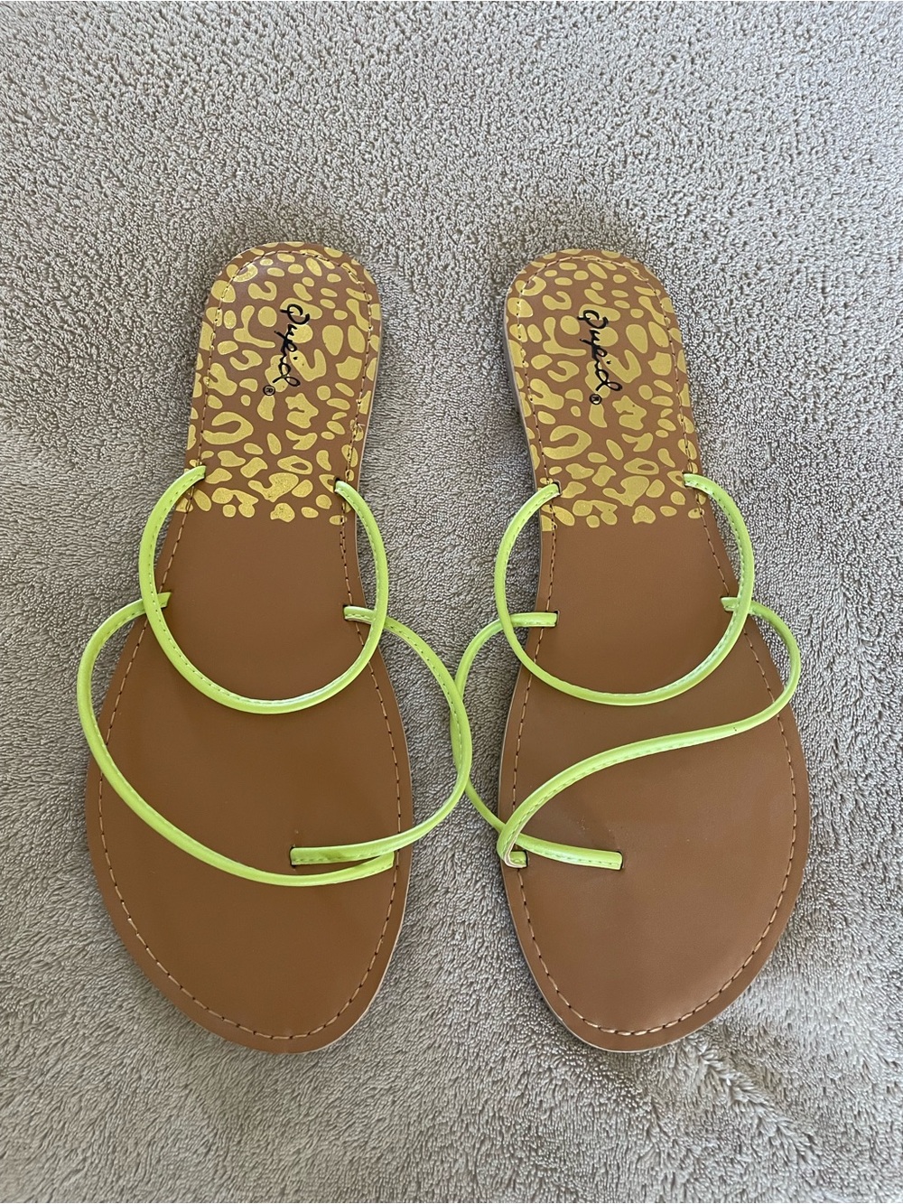 Qupid Neon Lime Strappy Flat Sandals